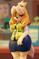  animal_crossing anthro big_breasts blush breasts brown_eyes canid canine canis clothed clothing domestic_dog female fully_clothed geodat64 hi_res isabelle_(animal_crossing) mammal nintendo one_eye_closed shih_tzu short_stack solo tail thick_thighs toy_dog wink 