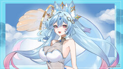  animal_ear_fluff animal_ears bare_shoulders bikini blue_gemstone blue_hair blue_horns breasts cat_ears cleavage cloud colored_inner_hair commission dragon_horns dragon_tail facial_mark female future_legends gem gem_hair_ornament gold_choker hair_between_eyes hair_ornament highres horns k_(art71) large_breasts long_hair multicolored_hair open_mouth pink_eyes pink_hair raivy_(vtuber) see-through see-through_cleavage skeb_commission sky solo swimsuit tail thank_you twitter_username upper_body virtual_youtuber whisker_markings white_bikini 