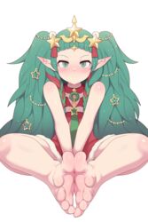  bare_legs barefoot braid christmas christmas_ornaments commentary_request feet female fire_emblem fire_emblem:_three_houses fire_emblem_heroes foot_focus foot_pussy foreshortening full_body green_hair highres long_hair looking_at_viewer maidforge pointy_ears pov presenting ribbon_braid side_braid sitting soles solo sothis_(fire_emblem) sothis_(winter)_(fire_emblem) tiara toenails toes twin_braids 