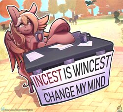  brown_hair chair change_my_mind conditional_dnp container copper_crescendo cup equid equine feathered_wings feathers feet_together feet_up female feral fur furniture hair hasbro hi_res hooves legs_up looking_at_viewer mammal meme my_little_pony mythological_creature mythological_equine mythology pegasus red_body red_fur sitting solo sugarlesspaints supported_legs table underhoof wings yellow_eyes 