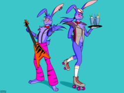  2022 4:3 anthro bow_tie clothed clothing colored dated digital_media_(artwork) dustin_c fanmade_design_glamrock_bonnie five_nights_at_freddy&#039;s five_nights_at_freddy&#039;s:_security_breach fur glamrock_bonnie_(fnaf) hair hat headgear headwear hi_res lagomorph leporid looking_at_viewer male mammal purple_body purple_fur purple_hair rabbit rabbit_ears scott_cawthon scottgames shaded simple_background smile solo steel_wool_studios 