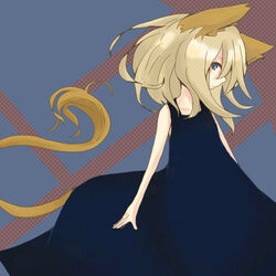  animal_ears bad_id bad_pixiv_id blonde_hair blue_eyes dress female looking_at_viewer profile short_hair solo tail to_(pixid1127) usotsuki yume_nisshi 