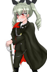  anchovy_(girls_und_panzer) bad_id bad_pixiv_id capelet carabinieri commentary_request female girls_und_panzer highres military police standing sword tsuchinoko_snake twintails uniform weapon 