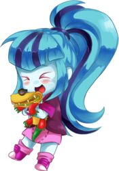  blue_hair blush equestria_girls female food friendship_is_magic hair hasbro my_little_pony open_mouth ponytail sonata_dusk_(eg) taco 