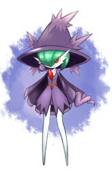  bad_id bad_pixiv_id bob_cut cape colored_skin cosplay daiquiri dress gardevoir green_hair hair_over_one_eye hat long_sleeves mismagius mismagius_(cosplay) pokemon pokemon_(creature) purple_cape purple_dress red_eyes sleeves_past_fingers sleeves_past_wrists smile white_skin witch_hat 