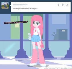  2013 alternate_species blue_eyes clothed clothing english_text equestria_girls fan_character female fluffle_puff hair hasbro human humanized leg_warmers legwear mammal mixermike622 my_little_pony pink_hair solo text tongue tongue_out tumblr 