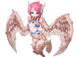  bird_legs blue_eyes blush bmp-to-png_conversion breasts brown_feathers brown_wings choker earrings feather_hair feathered_wings feathers female frfr game_cg harpy jewelry looking_at_viewer mon-musu_quest! monster_girl multicolored_hair navel non-web_source official_art open_mouth pendant_choker pink_hair reina_(mon-musu_quest!) short_hair_with_long_locks sidelocks small_breasts solo talons teeth transparent_background upper_teeth_only winged_arms wings 