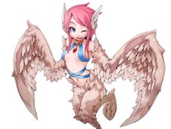  bird_legs blue_eyes blush bmp-to-png_conversion breasts brown_feathers brown_wings choker earrings feather_hair feathered_wings feathers female frfr game_cg harpy jewelry looking_at_viewer mon-musu_quest! monster_girl multicolored_hair navel non-web_source official_art one_eye_closed open_mouth pendant_choker pink_hair reina_(mon-musu_quest!) short_hair_with_long_locks sidelocks small_breasts solo talons teeth transparent_background upper_teeth_only winged_arms wings 