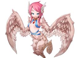  bird_legs blue_eyes blush bmp-to-png_conversion breasts brown_feathers brown_wings choker earrings feather_hair feathered_wings feathers female frfr game_cg half-closed_eyes harpy jewelry looking_at_viewer mon-musu_quest! monster_girl multicolored_hair navel non-web_source official_art pendant_choker pink_hair reina_(mon-musu_quest!) short_hair_with_long_locks sidelocks small_breasts smile solo talons transparent_background winged_arms wings 