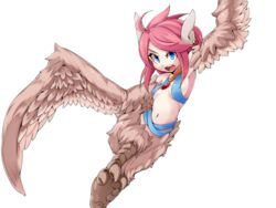  attack bird_legs blue_eyes blush bmp-to-png_conversion breasts brown_feathers brown_wings choker earrings feather_hair feathered_wings feathers female frfr game_cg harpy jewelry looking_at_viewer mon-musu_quest! monster_girl multicolored_hair navel non-web_source official_art open_mouth pendant_choker pink_hair reina_(mon-musu_quest!) short_hair_with_long_locks sidelocks small_breasts solo talons teeth transparent_background upper_teeth_only winged_arms wings 