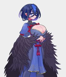  animal_humanoid armwear asian_clothing avian avian_humanoid big_breasts bird bird_humanoid black_body black_feathers black_hair black_wings blue_hair blue_lipstick breasts chinese_clothing chinese_dress cleavage cleavage_cutout cleavage_overflow clothed clothing colored_nails corvid corvid_humanoid corvus_(genus) corvus_humanoid crow curvy_figure cutout dress east_asian_clothing eyeshadow feathers female hair handwear hi_res highlights_(coloring) huge_breasts humanoid icosan legwear lipstick long_nails looking_at_viewer makeup multicolored_hair nails oscine pantyhose passerine passerine_humanoid purple_eyes purple_hair purple_lipstick purple_nails smile solo tights voluptuous wings yuu_karasu 