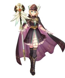  blonde_hair boots cape closed_mouth dress female fingerless_gloves fire_emblem fire_emblem:_genealogy_of_the_holy_war fire_emblem_heroes full_body gloves green_eyes hat highres holding knee_boots konfuzikokon layered_skirt looking_at_viewer nanna_(fire_emblem) nanna_(scion)_(fire_emblem) non-web_source official_art short_dress short_hair short_sleeves skirt smile solo staff standing thighhighs transparent_background zettai_ryouiki 