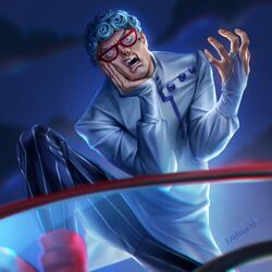  1boy angry blue_eyes blue_hair car curly_hair formal ghiaccio glasses jojo_no_kimyou_na_bouken long_sleeves male_focus motor_vehicle night open_mouth rakavka sky solo suit white_suit 