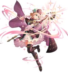  blonde_hair boots cape dress female fingerless_gloves fire_emblem fire_emblem:_genealogy_of_the_holy_war fire_emblem_heroes full_body gloves green_eyes hat highres holding knee_boots konfuzikokon layered_skirt leg_up looking_away nanna_(fire_emblem) nanna_(scion)_(fire_emblem) non-web_source official_art open_mouth short_dress short_hair short_sleeves sidelocks skirt solo staff thighhighs transparent_background 