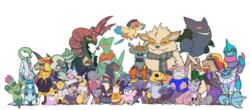  ^_^ banette bird bisharp cacturne closed_eyes clothed_pokemon commentary creature croagunk drowzee english_commentary espurr fangs full_body furret gardevoir gen_1_pokemon gen_2_pokemon gen_3_pokemon gen_4_pokemon gen_5_pokemon gen_6_pokemon gen_7_pokemon glaceon happy hatted_pokemon houndoom jolteon kadabra looking_at_viewer maractus no_humans piplup pokemon pokemon_(creature) pyroar quilava raichu rockruff ruderubicante sableye sceptile scolipede togepi trevenant whimsicott zorua 