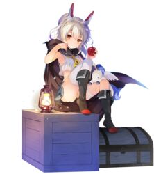  anchor_symbol armpits ascot ass ayanami_(azur_lane) ayanami_(covert_ops_cloak)_(azur_lane) azur_lane bandaged_leg bandages bare_arms black_footwear blue_skirt boots brick_wall cloak crate crop_top crop_top_overhang female full_moon grey_hair headgear lamp lantern light_frown long_hair looking_at_viewer midriff miniskirt moon official_alternate_costume official_art orange_eyes ponytail sakura_koharu school_uniform serafuku shirt single_thighhigh sitting_in_window skirt sleeveless sleeveless_shirt solo stuffed_animal stuffed_toy stuffed_winged_unicorn thighhighs transparent_background treasure_chest white_shirt white_thighhighs 