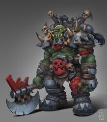  1boy armor axe battle battle_axe belt boots colored_skin dabanaworks full_body green_skin highres holding holding_axe holding_weapon male_focus monster_boy orc ork_(warhammer) pointy_ears sharp_teeth skull solo spikes teeth tusks warhammer_40k weapon white_background yellow_eyes 