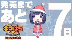  7 animated animated black_hair blush camera christmas countdown dress hat nekopara non-web_source pictures poses purple_eyes sayori_(neko_works) shigure_(nekopara) socks taking_picture 