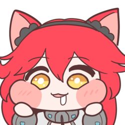  :3 animal_ears blush blush_stickers cheek_squash chibi diyap_(style) drooling elflorri female fenrir_(last_origin) hair_between_eyes korean_commentary last_origin long_hair red_hair saliva solo wolf_ears wolf_girl yellow_eyes 