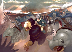  animal armor barding battle between_breasts breasts cape charging_forward closed_mouth cloud cloudy_sky dress dust_cloud female fire fringe_trim full_armor gloves gun helmet highres holding holding_gun holding_sword holding_weapon horseclaw kaze_no_tani_no_nausicaa knight light_rays long_sleeves multiple_boys nausicaa photoshop_(medium) riding saddle sky smoke strap_between_breasts sunbeam sunlight sword takemaru08 weapon weapon_on_back 