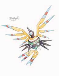  blue_eyes character_name commentary_request full_body nigiri_(ngr24) no_humans pokemon pokemon_(creature) sigilyph simple_background solo third_eye white_background 