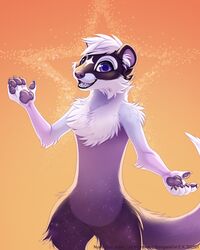  2022 4:5 5_fingers ambiguous_gender anthro digital_media_(artwork) fingers hair mammal mustelid musteline open_mouth purple_eyes shinigamigirl smile solo standing teeth tongue true_musteline weasel white_hair 