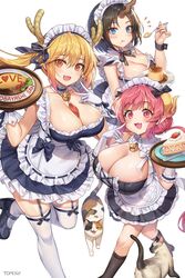  2:3 animal_humanoid bell big_breasts blush breasts cake choker cleavage clothed clothing dessert domestic_cat dragon dragon_humanoid elma_(dragon_maid) felid feline felis female feral flan food gloves group handwear hi_res horn horned_humanoid humanoid humanoid_focus humanoid_pointy_ears ilulu jewelry looking_at_viewer maid_headdress maid_uniform mammal miss_kobayashi&#039;s_dragon_maid mythological_creature mythological_scalie mythology necklace not_furry_focus scalie tail tohru_(dragon_maid) tomogy twintails_(hairstyle) uniform 