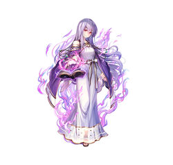  absurdres aura bare_shoulders book breasts cape chachie circlet commentary dark_aura dark_persona dress english_commentary evil_smile female fire_emblem fire_emblem:_genealogy_of_the_holy_war fire_emblem_heroes floating floating_object full_body hair_ornament highres holding holding_book jewelry julia_(fire_emblem) julia_(heart_usurped)_(fire_emblem) long_dress long_hair long_sleeves looking_at_viewer medium_breasts official_art open_book parted_lips purple_cape purple_eyes purple_hair red_eyes sandals see-through simple_background smile solo standing toeless_footwear very_long_hair white_background wide_sleeves 