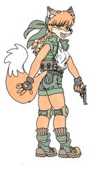  anthro banana boots bottomwear braided_hair braided_pigtails breasts canid canine clothed clothing crossover digital_media_(artwork) dipstick_tail eri_kasamoto female fingerless_gloves fingers food footwear fox freckles fruit fur gloves green_bottomwear green_clothing green_eyes green_shorts green_topwear green_vest gun hair handgun handwear headgear headwear holding_gun holding_handgun holding_object holding_pistol holding_ranged_weapon holding_revolver holding_weapon knee_pads long_hair mammal markings metal_slug motoroil20xx open_mouth orange_body orange_fur patricia_mac_sionnach pistol plant pouch_(clothing) ranged_weapon red_fox revolver shirt shorts simple_background smile socks solo standing tail tail_markings topwear true_fox twintails vest weapon white_clothing white_shirt white_topwear 