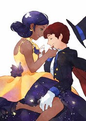  1boy amuro_ray bishoujo_senshi_sailor_moon black_hair brown_hair cape closed_eyes commentary cosplay dark_skin double_bun dress female furuya_tooru gloves green_eyes gundam hair_bun han_keiko hat lalah_sune luna_(sailor_moon) luna_(sailor_moon)_(cosplay) mask mobile_suit_gundam necktie parody pydiyudie short_hair top_hat tuxedo tuxedo_kamen tuxedo_kamen_(cosplay) voice_actor_connection white_gloves 