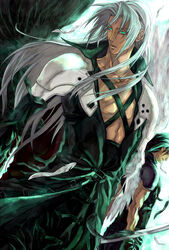  3boys angeal_hewley black_hair final_fantasy final_fantasy_vii genesis_rhapsodos green_eyes grey_hair long_hair multiple_boys nanosuke sephiroth wing wings 