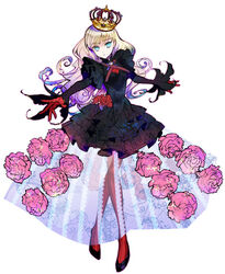  arched_crown artist_request blonde_hair crossed_legs crown dress expressionless female full_body gloves gold_crown gradient_hair green_eyes jeweled_crown long_hair multicolored_hair outstretched_arms pantyhose photoshop_(medium) purple_hair red_pantyhose rose_witch see-through shiei_no_sona-nyl shoes solo spread_arms steampunk_(liarsoft) white_background 