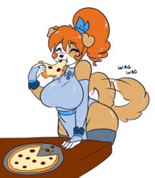  alpha_channel anthro big_breasts biped blush breasts brown_body brown_fur canid canine canis closed_eyes clothed clothing domestic_dog dress eating female food fur furniture gloves hair handwear hi_res huge_breasts kibbles_(uberquest) long_hair mammal multicolored_body multicolored_fur orange_hair phuufy pizza simple_background slightly_chubby smile solo sound_effects source_request standing table tail tail_motion tailwag text thick_thighs transparent_background two_tone_body two_tone_fur uberquest white_body white_fur wide_hips 