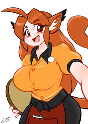  animal_humanoid big_breasts bottomwear breasts brown_eyes brown_hair caribbean_blue cat_humanoid chalo clothed clothing domestic_cat ear_tuft felid felid_humanoid feline feline_humanoid felis female fur hair huge_breasts human humanoid inner_ear_fluff long_hair mammal mammal_humanoid open_mouth shirt skirt solo topwear tuft yuki_(caribbean_blue) 