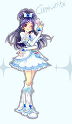  arm_warmers bad_id bad_pixiv_id blue_eyes blue_hair boots brooch broom character_name cure_white earrings female futari_wa_precure futari_wa_precure_max_heart gloves heart heart_brooch highres jewelry knee_boots leg_warmers long_hair magical_girl mikan_(mikataaaa) one_eye_closed open_mouth precure ribbon smile solo white_footwear yukishiro_honoka 