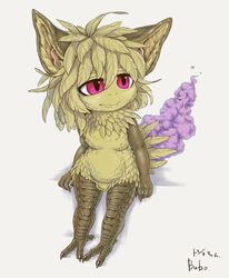  avian bubonikku feathers feet female hi_res humanoid imp purple_eyes short_stack simple_background solo talons tan_body tan_feathers toes white_background 