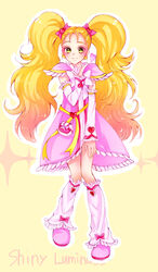  bad_id bad_pixiv_id blonde_hair character_name dress earrings female futari_wa_precure futari_wa_precure_max_heart green_eyes heart highres jewelry kujou_hikari long_hair magical_girl mikan_(mikataaaa) precure ribbon shiny_luminous solo twintails 