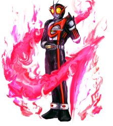  1boy artist_request fire flames full_body g kamen_rider kamen_rider_g male_focus pose solo white_background 