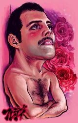  bad_anatomy chest_hair chibi facial_hair farrokh_bulsara flower freddie_mercury male moustache queen_(band) 