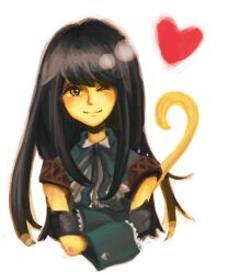  black_hair brown_eyes crossed_arms female female final_fantasy final_fantasy_ix garnet_til_alexandros_xvii gloves heart heart long_hair solo tail white_background wink zidane_tribal zidane_tribal_(cosplay) 