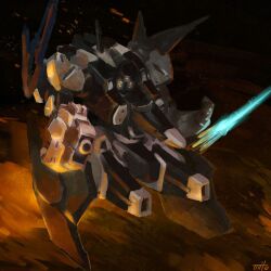  armored_core armored_core_3 artist_request energy_blade exile_(pilot) floating glowing glowing_eyes gun machine_gun mecha no_humans robot weapon 