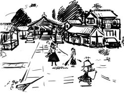  female gensokoumuten gensoukoumuten kochiya_sanae monochrome moriya_suwako pixiv_thumbnail resized touhou yasaka_kanako 