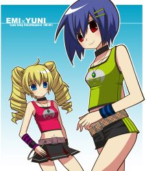  bemani blonde_hair blue blue_hair dance dance_dance_revolution dancing emi emi_(dance_dance_revolution) etoshiba hat mi_(dance_dance_revolution) purple_hair revolution short_hair skirt toshiba toshiba_emi yuni_(dance_dance_revolution) 