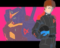  amuro_ray blue_eyes brown_hair gundam gundam_mk_ii helmet holding_helmet mecha pilot_suit zeta_gundam 