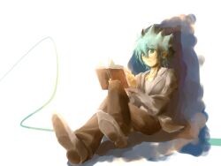  blue_hair book johan_andersen male male_focus reading solo traditional_media watercolor watercolor_(medium) white_background yu-gi-oh! yugioh_gx yuu-gi-ou_gx 