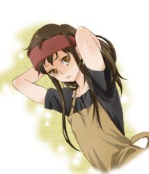  apron bandana bandana brown_eyes brown_hair hairband koga_norio long_hair lowres narutaru suzukko trap 