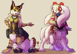  2014 alternate_species blazing-lilly-prower breasts canid canid_taur canine canine_taur canis dog_taur domestic_dog duo electronics fay_(star_fox) felid felid_taur feline feline_taur female headphones lynx lynx_taur mammal mammal_taur miyu_(star_fox) nintendo simple_background sitting standing star_fox taur taurification taurified 