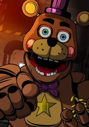  2018 absurd_res animatronic anthro bear digital_media_(artwork) five_nights_at_freddy&#039;s freddy_fazbear&#039;s_pizzeria_simulator hi_res looking_at_viewer machine male mammal robot rockstar_freddy_(fnaf) scottgames shu_20625 simple_background solo 