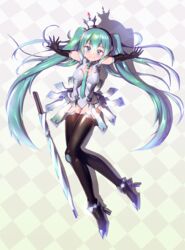  bad_id bad_pixiv_id black_gloves black_thighhighs blue_eyes blue_hair blue_necktie blush breasts cleavage closed_mouth closed_umbrella crown elbow_gloves female full_body gloves goodsmile_racing hatsune_miku large_breasts long_hair looking_at_viewer necktie race_queen racing_miku racing_miku_(2013) smile solo thighhighs topu twintails umbrella vocaloid 