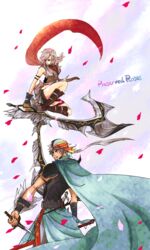  &eacute;clair_farron bandana cape final_fantasy final_fantasy_ii final_fantasy_xiii frioniel huge_weapon petals pink_hair pixiv_manga_sample rose_petals sword weapon white_hair yadoso 